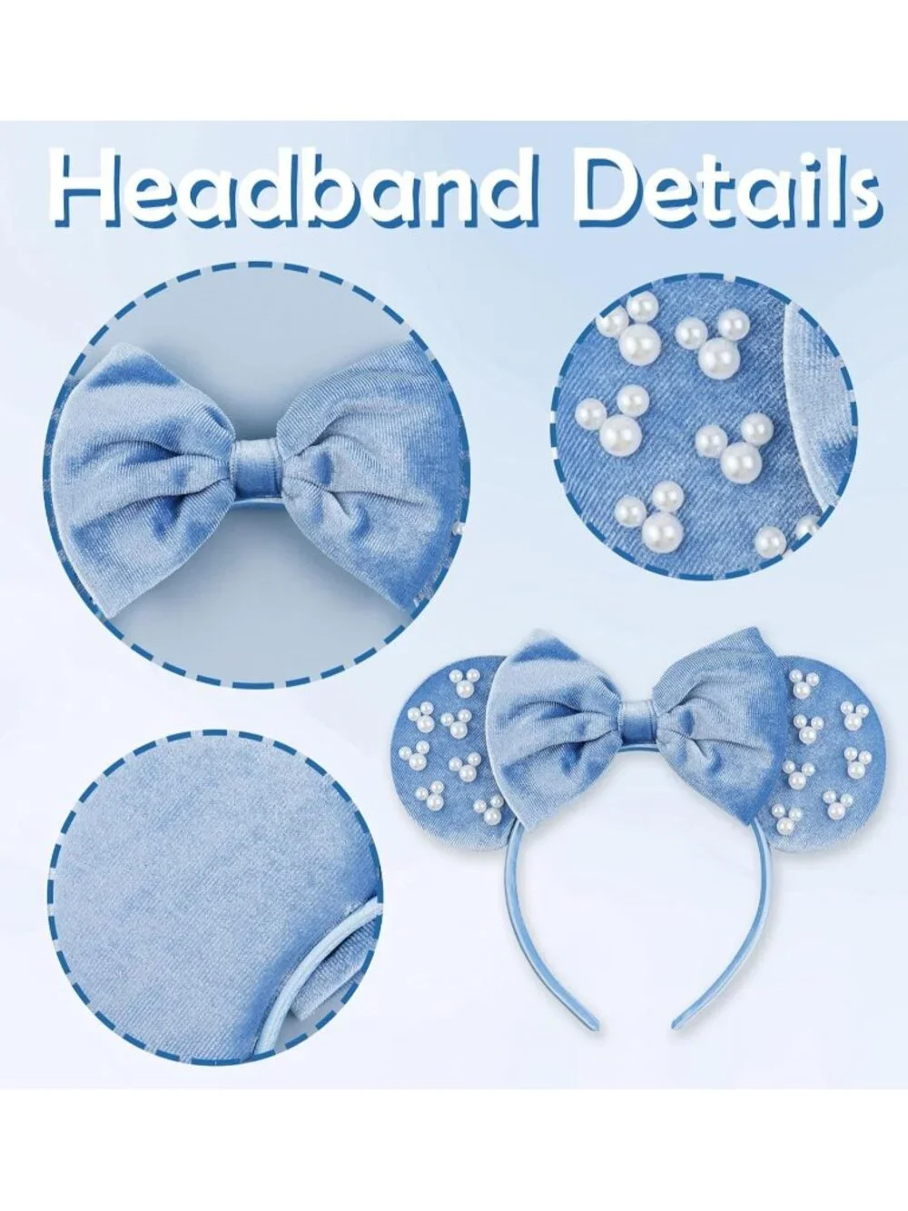 Women Blue Polyester Velvet Mickey Mouse Halloween Costume Headband